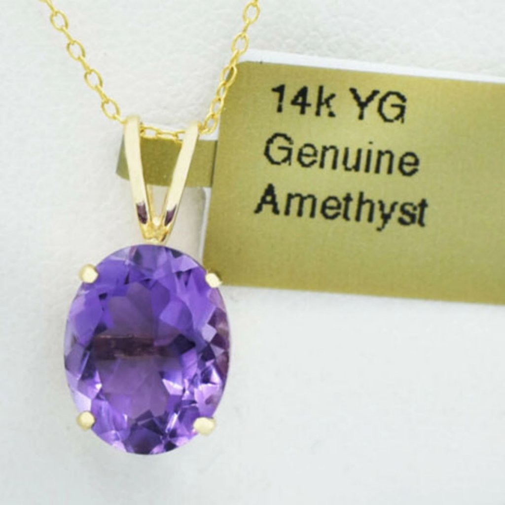 Genuine 2.80 Cts Amethyst Pendant 14k Gold